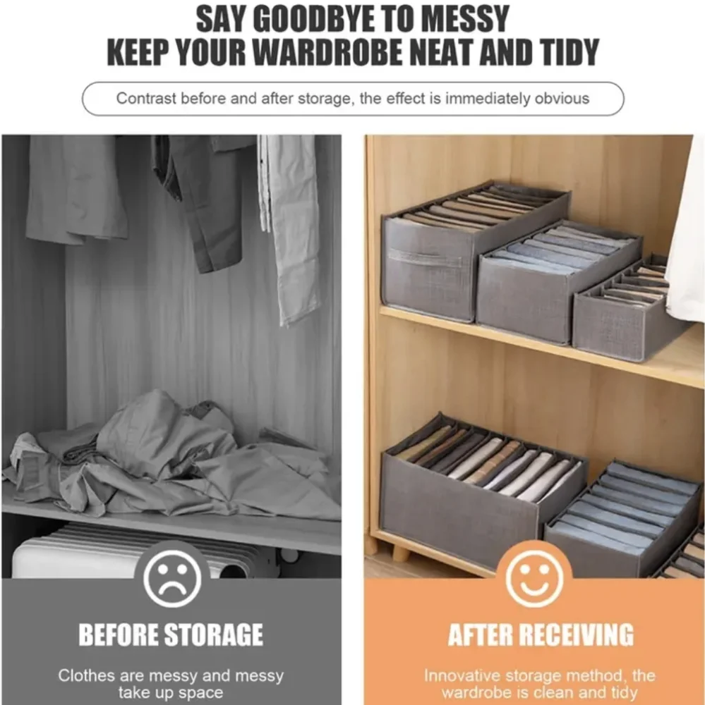 NEW Wardrobe Clothes Organizer With Handles, 9 Grids, Set of 2,Storage Organizer